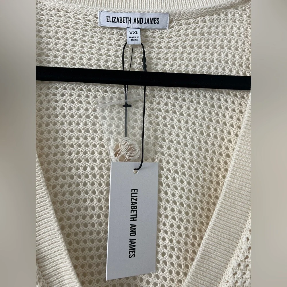 Elizabeth and James Open Knit Cardigan XXL Cream Cotton Button Front NWT - Picture 4 of 6